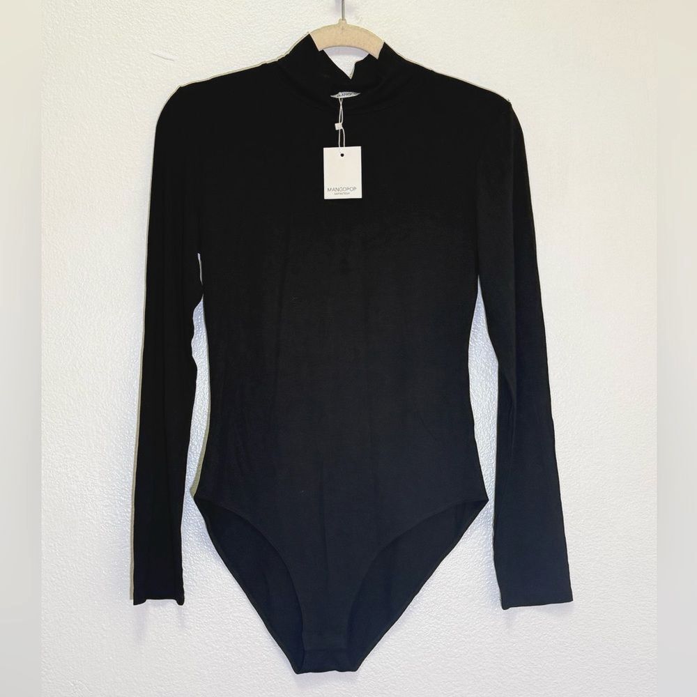 MANGOPOP - Black Long Sleeve Bodysuit - Women's size L NWT!